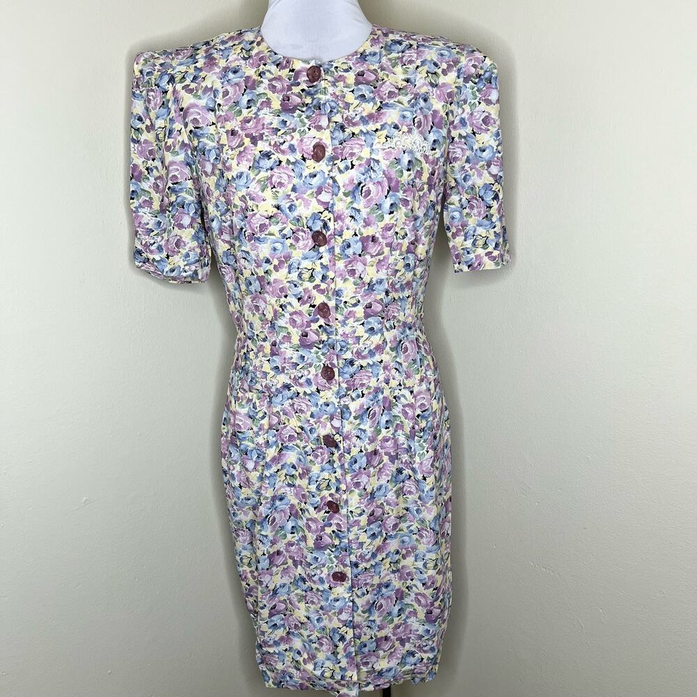 90s All That Jazz Shirt Dress 10 Women Floral Button Midi Sheath Cottage Vintage